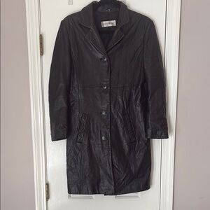 Jones New York Vintage Black Leather Jacket Trench